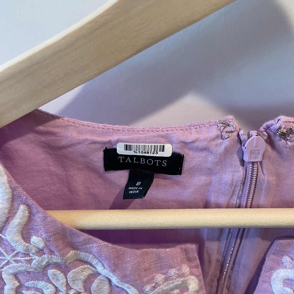 Talbots Linen and Cotton Pink Dress with White Detailing - Picture 3 of 9